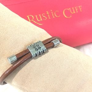 RUSTIC CUFF BRACELET BROWN LEATHER & SILVER